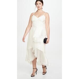 Marchesa Notte High Low Tea Length Gown in a metallic Ivory size 10 /M